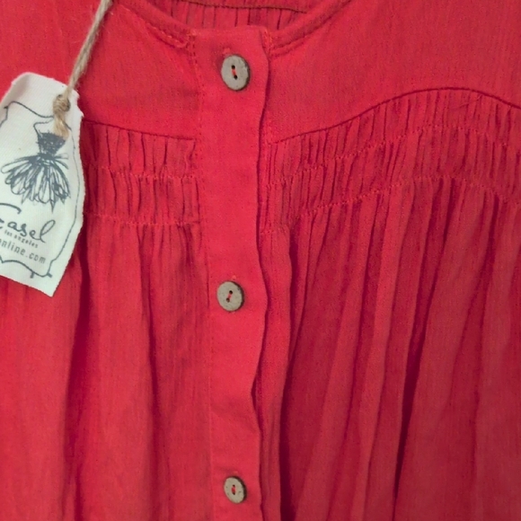 Easel Boho Coral Button-Down Blouse - Picture 5 of 6